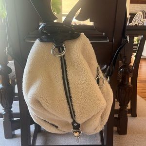 Rebecca Minkoff shearling and patent leather backpack